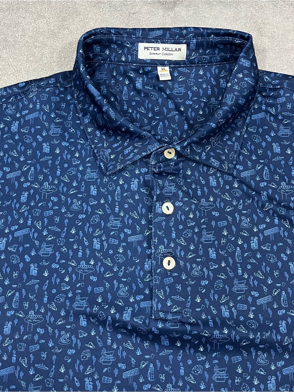 Peter Millar Golf Polo Shirt Summer Comfort Men XL Las Vegas Western Pattern